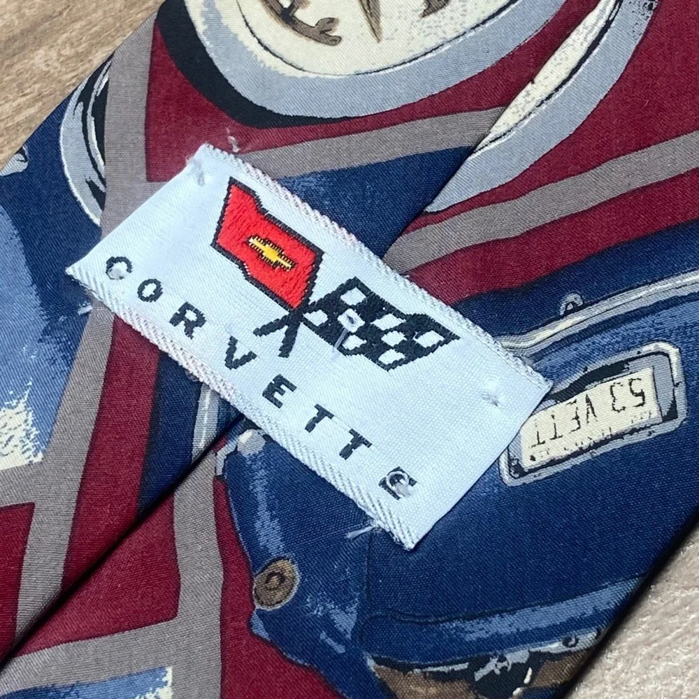 Rare Corvette Chevrolet 1957 Silk Necktie Vintage Graphic Car Handmade Italy